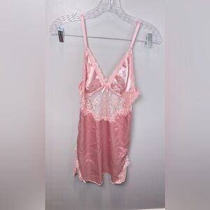 Coquette Pink Satin Lace Slip‎ Dress Romantic Feminine Size Small